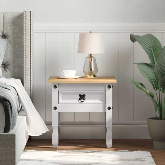 vidaXL End Table με συρτάρι Corona Λευκό 50 x 50 x 50 εκατοστά