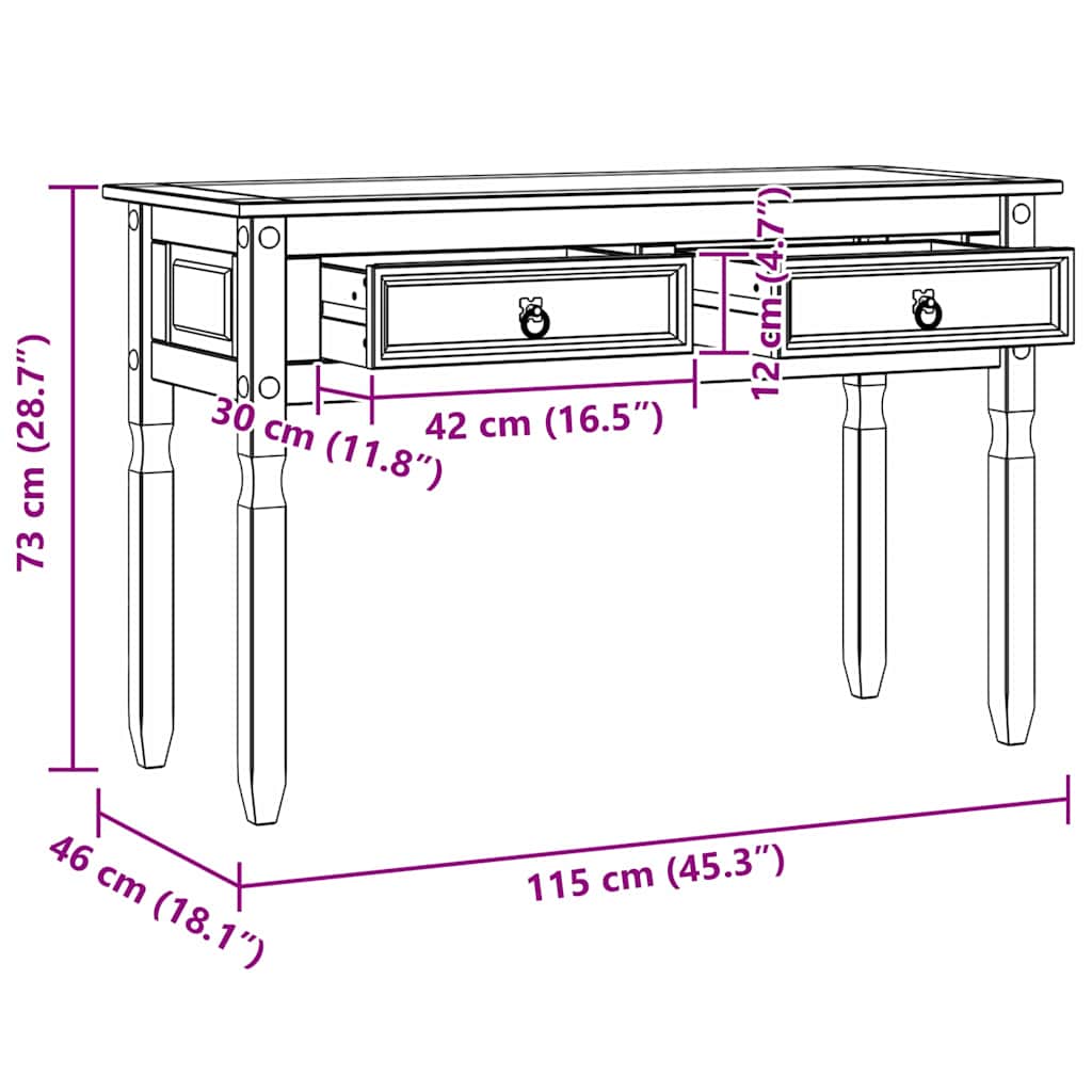vidaXL End Table Corona Λευκό 115 x 46 x 73 εκ Στερεά ξυλεία πεύκου
