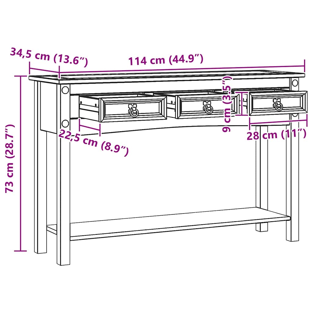 vidaXL End Table Corona Λευκό 114 x 34,5 x 73 εκ. Στερεά ξυλεία πεύκου