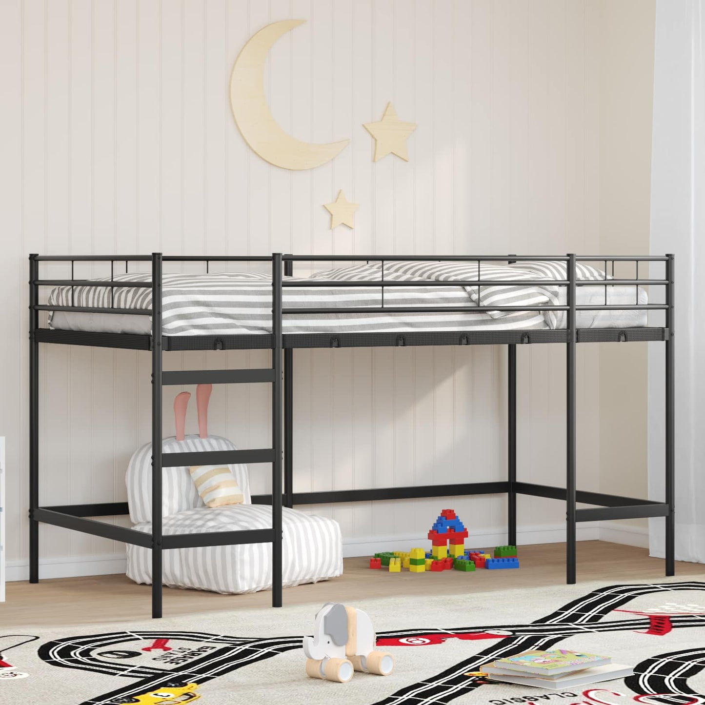vidaXL Κρεβάτι κουκέτας για παιδιά Μαύρο 90 x 200 cm Ατσάλι