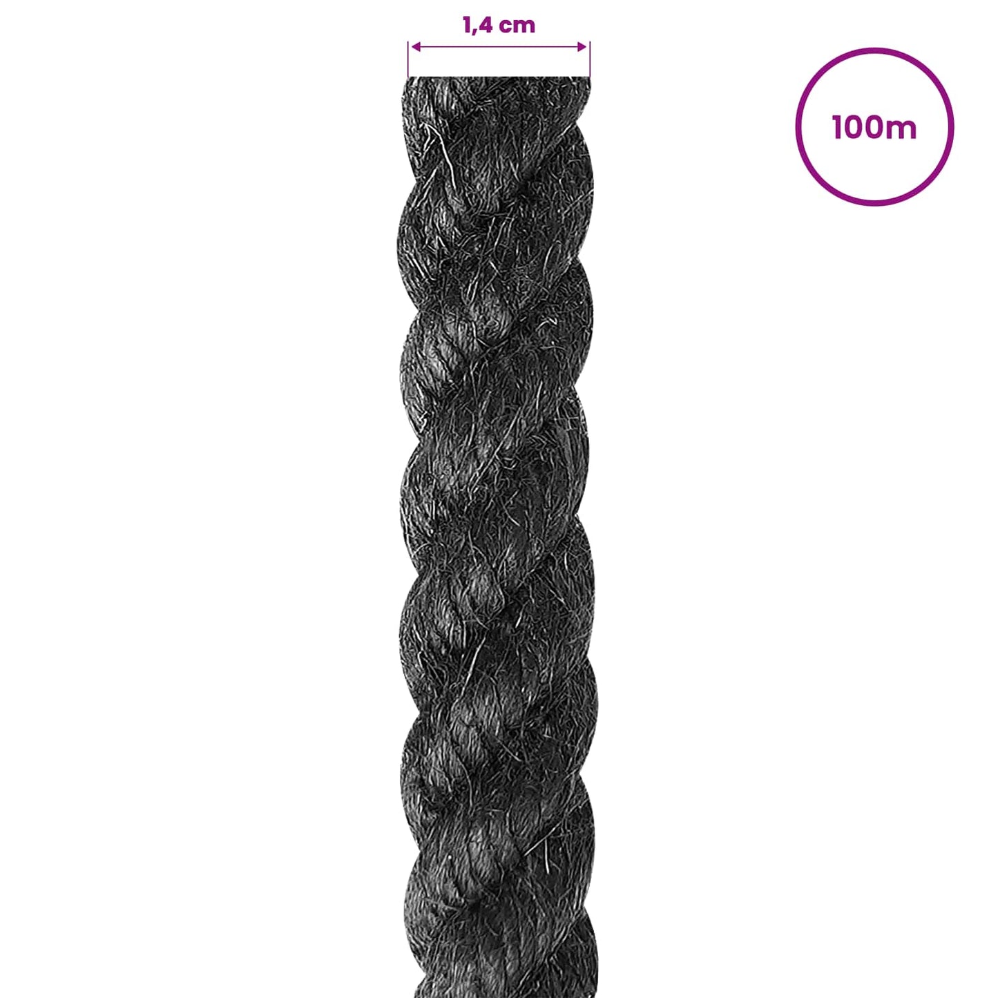 vidaXL Σχοινί Από Τζute 14 mm Μαύρο 100% Τζούτα Tossa