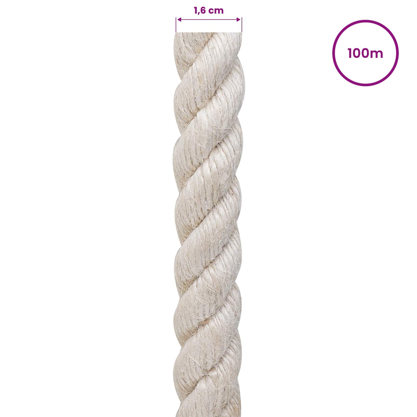 vidaXL Σχοινί Από Τζute 16 mm Λευκό 100% Τζούτα Tossa