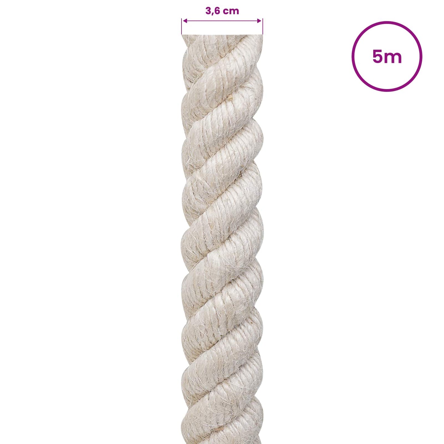 vidaXL Σχοινί Από Τζute 36 mm Λευκό 100% Τζούτα Tossa