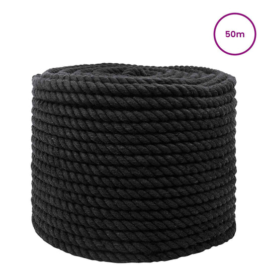 vidaXL Κωτόσχοινo 12 mm 50 m Μαύρο 100% Βαμβάκι