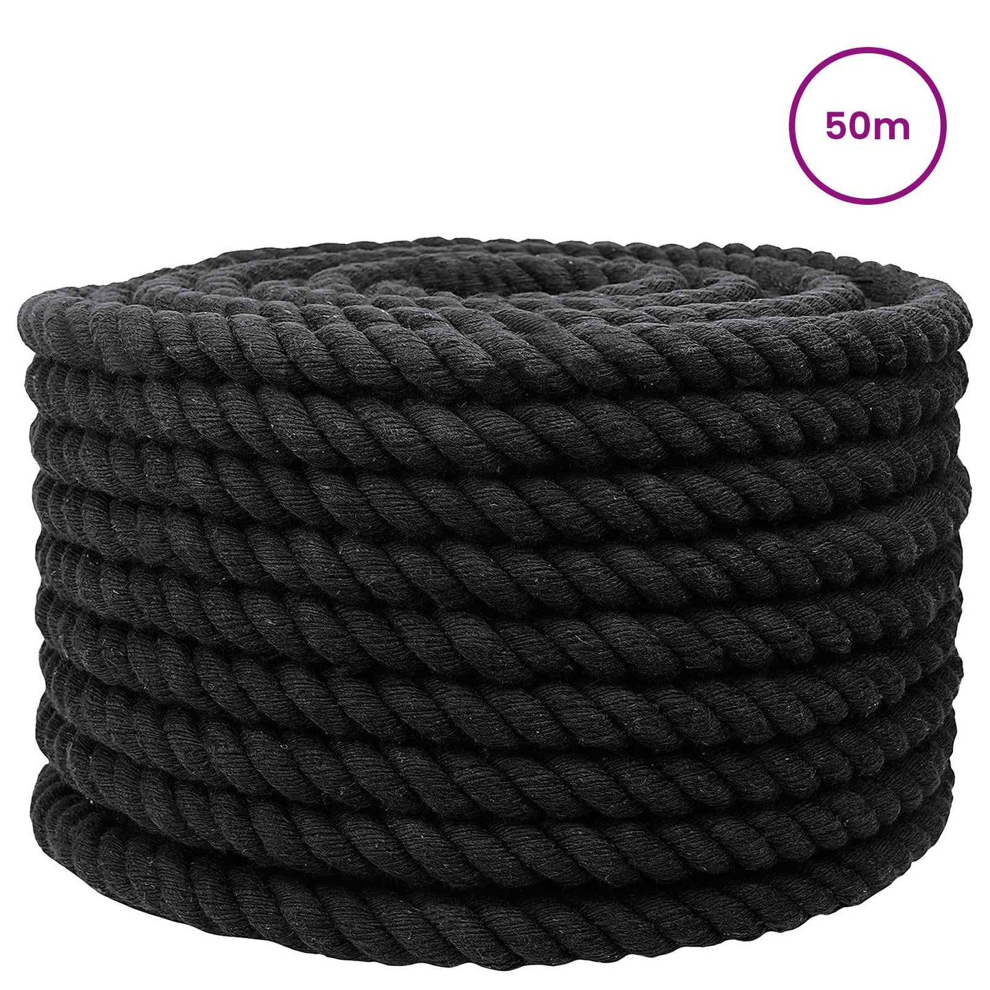 vidaXL Κωτόσχοινo 16 mm 50 m Μαύρο 100% Βαμβάκι