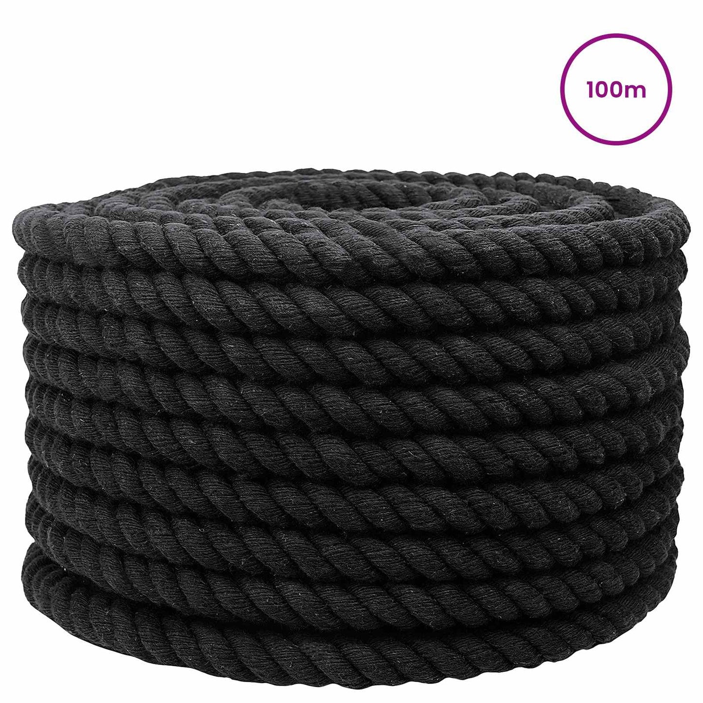 vidaXL Κωτόσχοινo 16 mm 100 m Μαύρο 100% Βαμβάκι