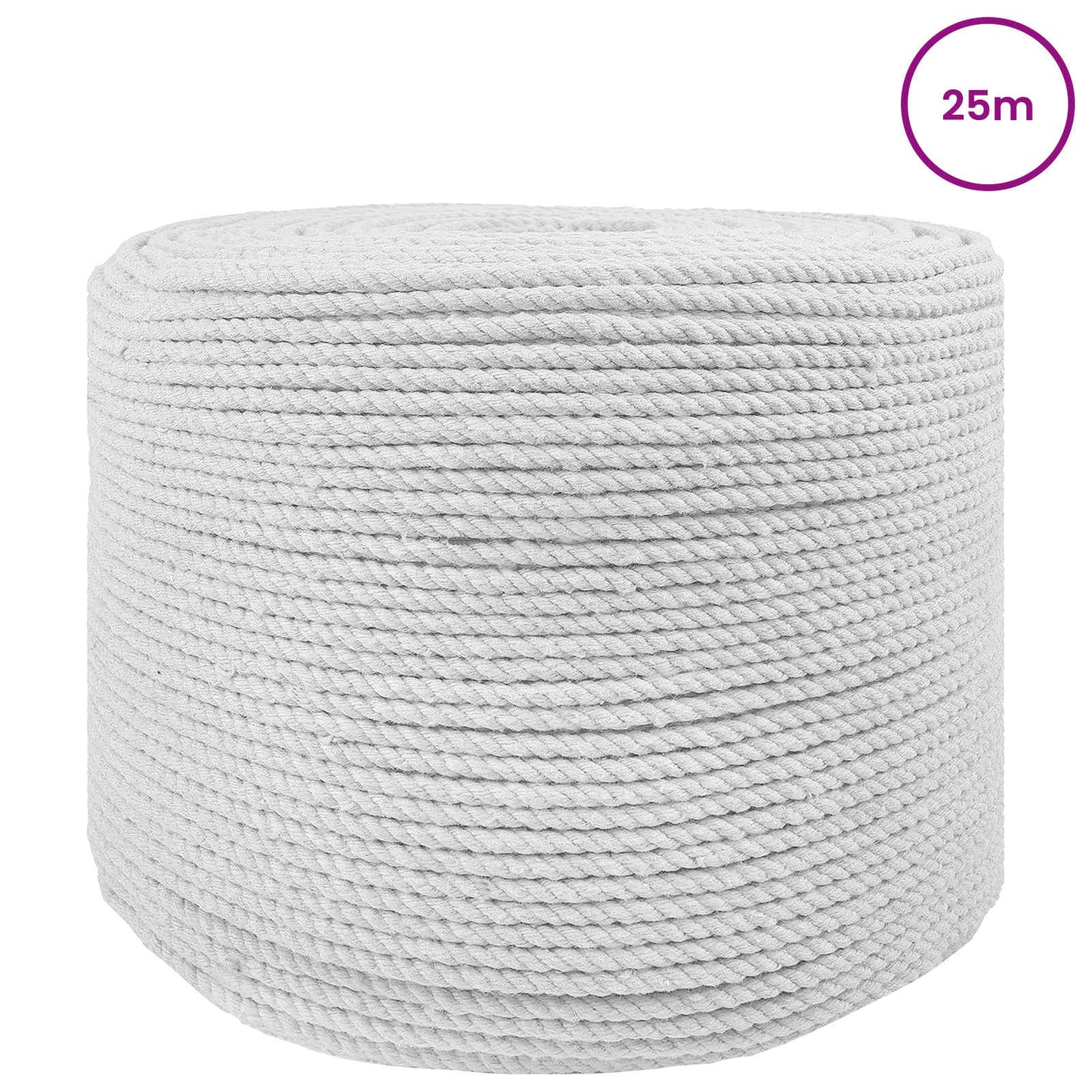 vidaXL Κωτόσχοινo 6 mm 25 m Λευκό 100% Βαμβάκι