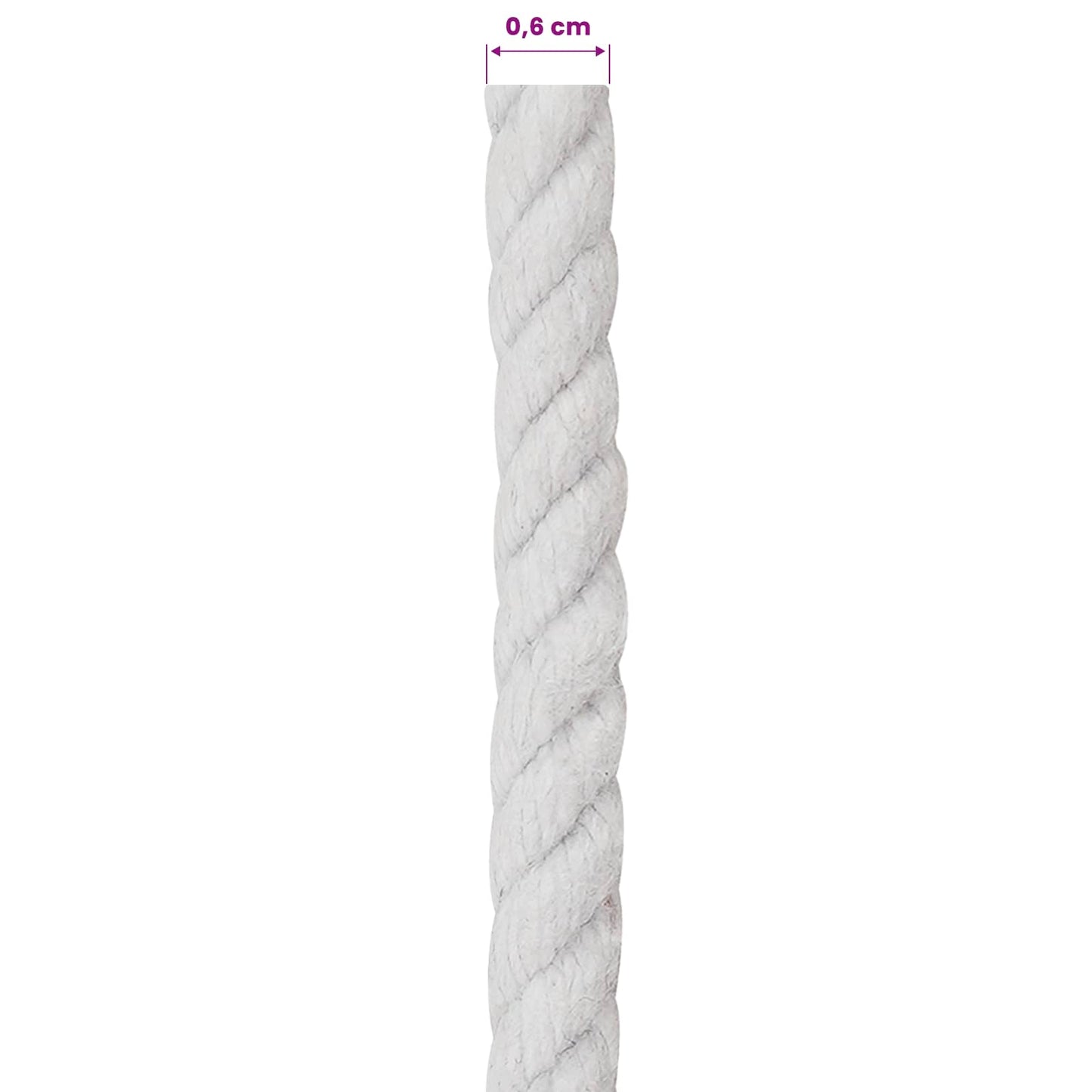 vidaXL Κωτόσχοινo 6 mm 500 m Λευκό 100% Βαμβάκι