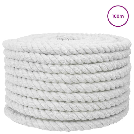vidaXL Κωτόσχοινo 16 mm 100 m Λευκό 100% Βαμβάκι