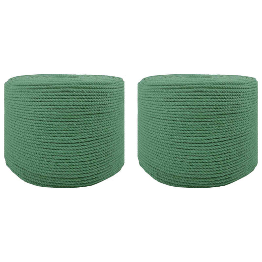 vidaXL Cotton Twine 2 τμχ. 2 mm 100 m Πράσινο 100% Βαμβάκι