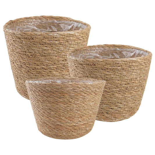 vidaXL Καλάθια φυτών από θαλασσόχορτο 3 pcs Φυσικό Ø26 x 19 εκ.