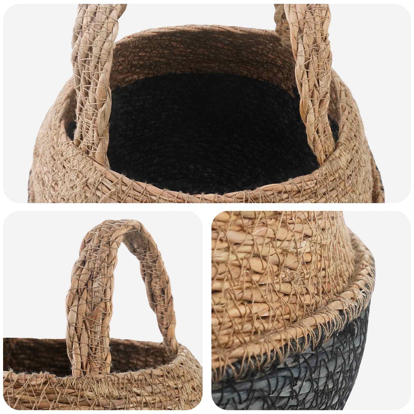 vidaXL Γλάστρα με Χερούλια Μαύρο Ø 22 x 20 cm 100% Θαλασσόχορτο