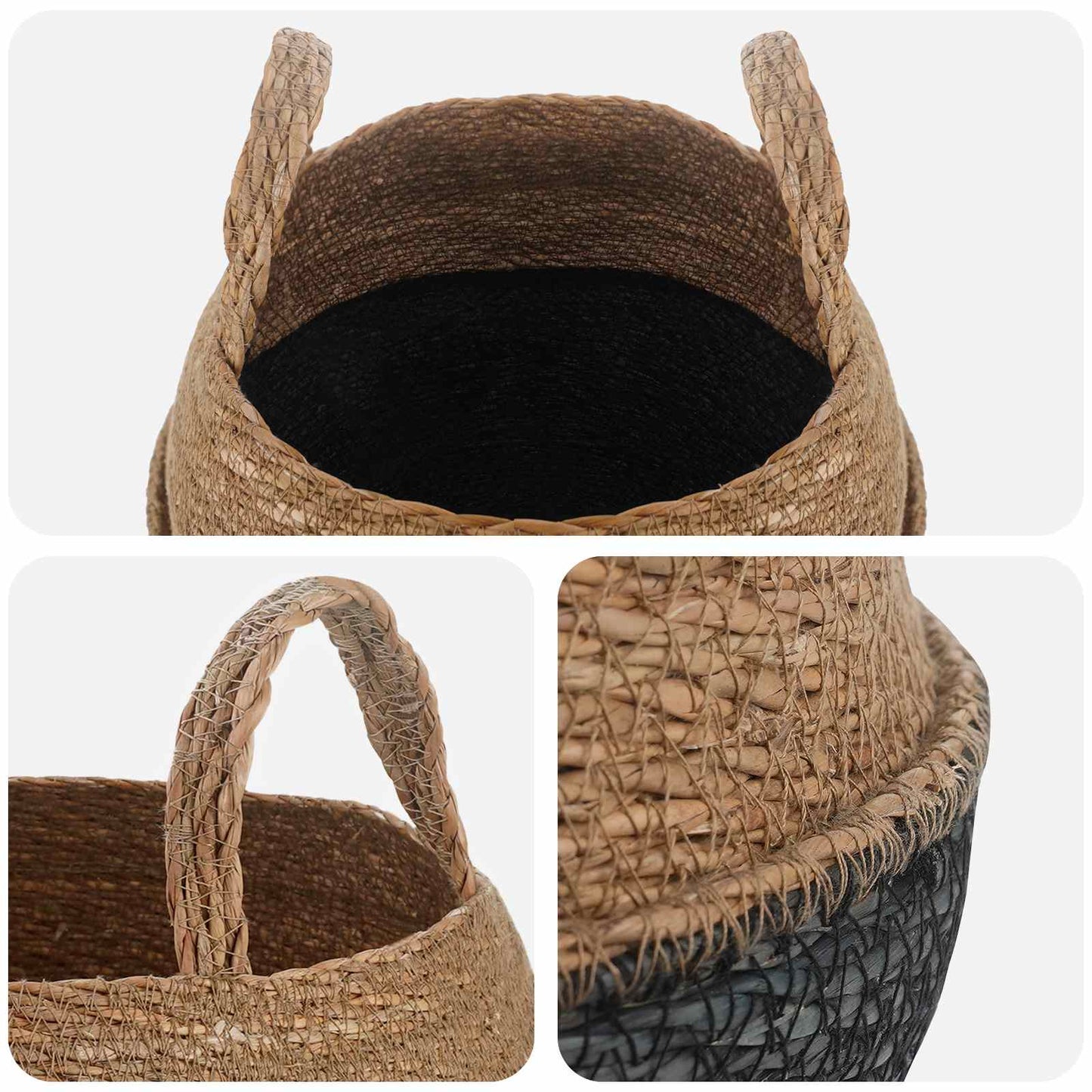 vidaXL Γλάστρα με Χερούλια Μαύρο Ø 32 x 32 cm 100% Θαλασσόχορτο