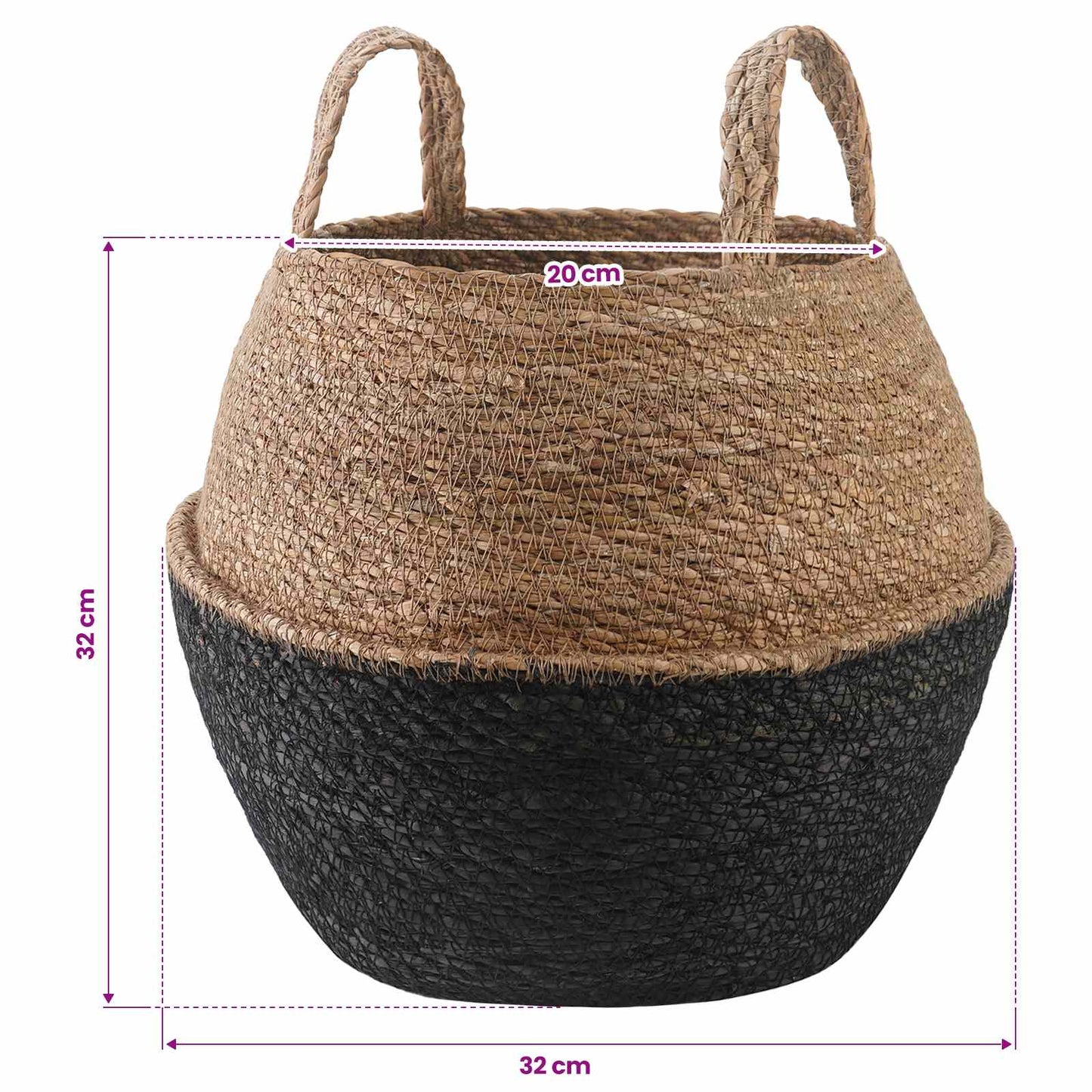 vidaXL Γλάστρα με Χερούλια Μαύρο Ø 32 x 32 cm 100% Θαλασσόχορτο