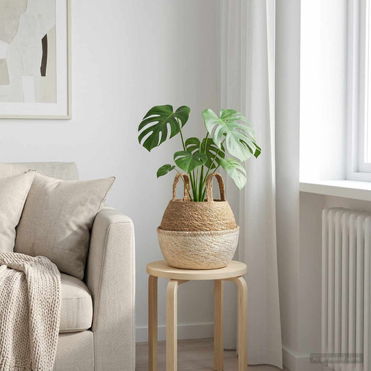 vidaXL Γλάστρα με Χερούλια Λευκό Ø 22 x 20 cm 100% Θαλασσόχορτο