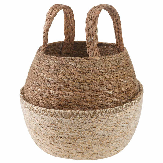 vidaXL Γλάστρα με Χερούλια Λευκό Ø 22 x 20 cm 100% Θαλασσόχορτο