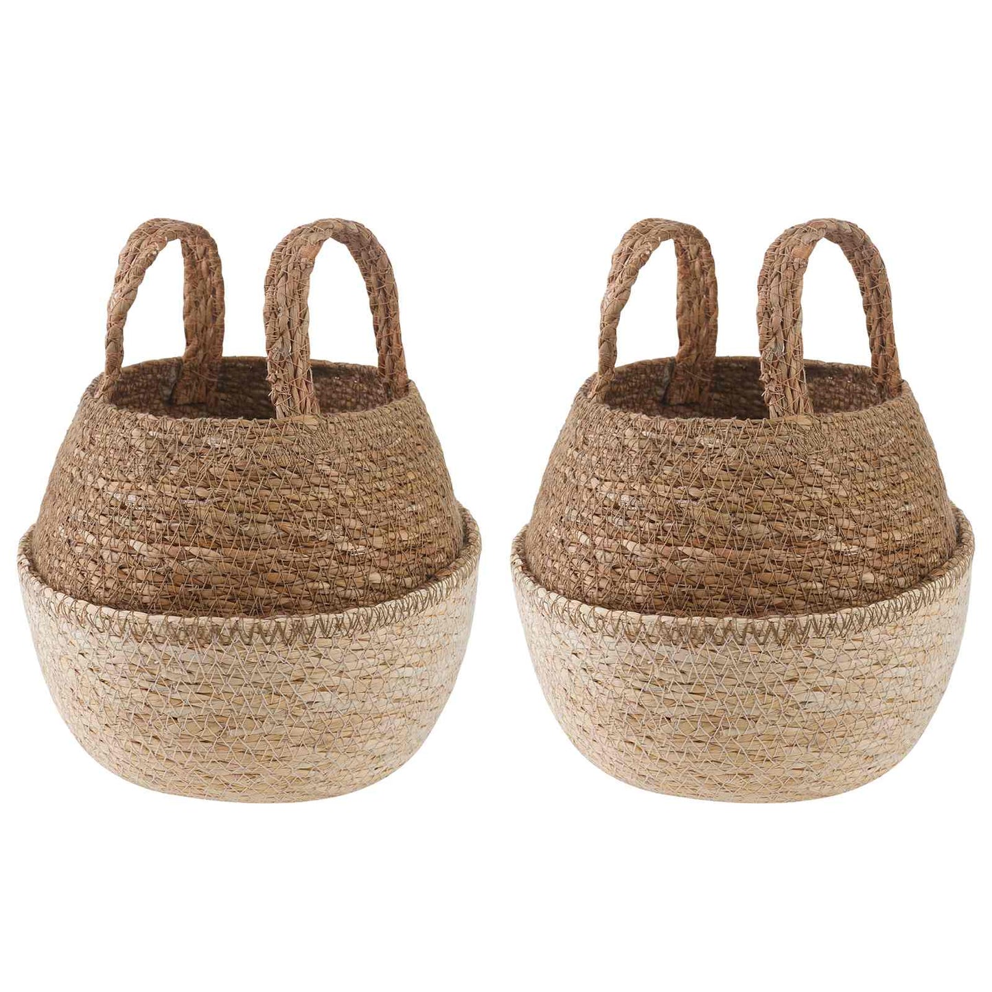 vidaXL Γλάστρα με Χερούλια 2 pcs Λευκό Ø 22 x 20 cm 100% Θαλασσόχορτο