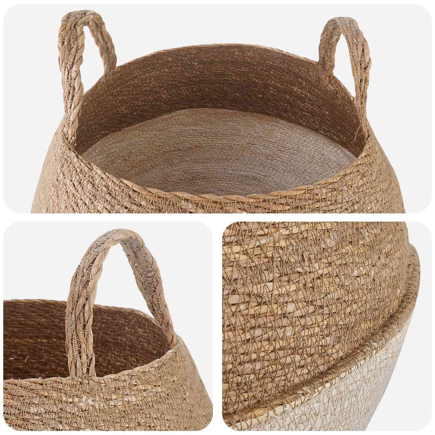 vidaXL Γλάστρα με Χερούλια Λευκό Ø 32 x 32 cm 100% Θαλασσόχορτο