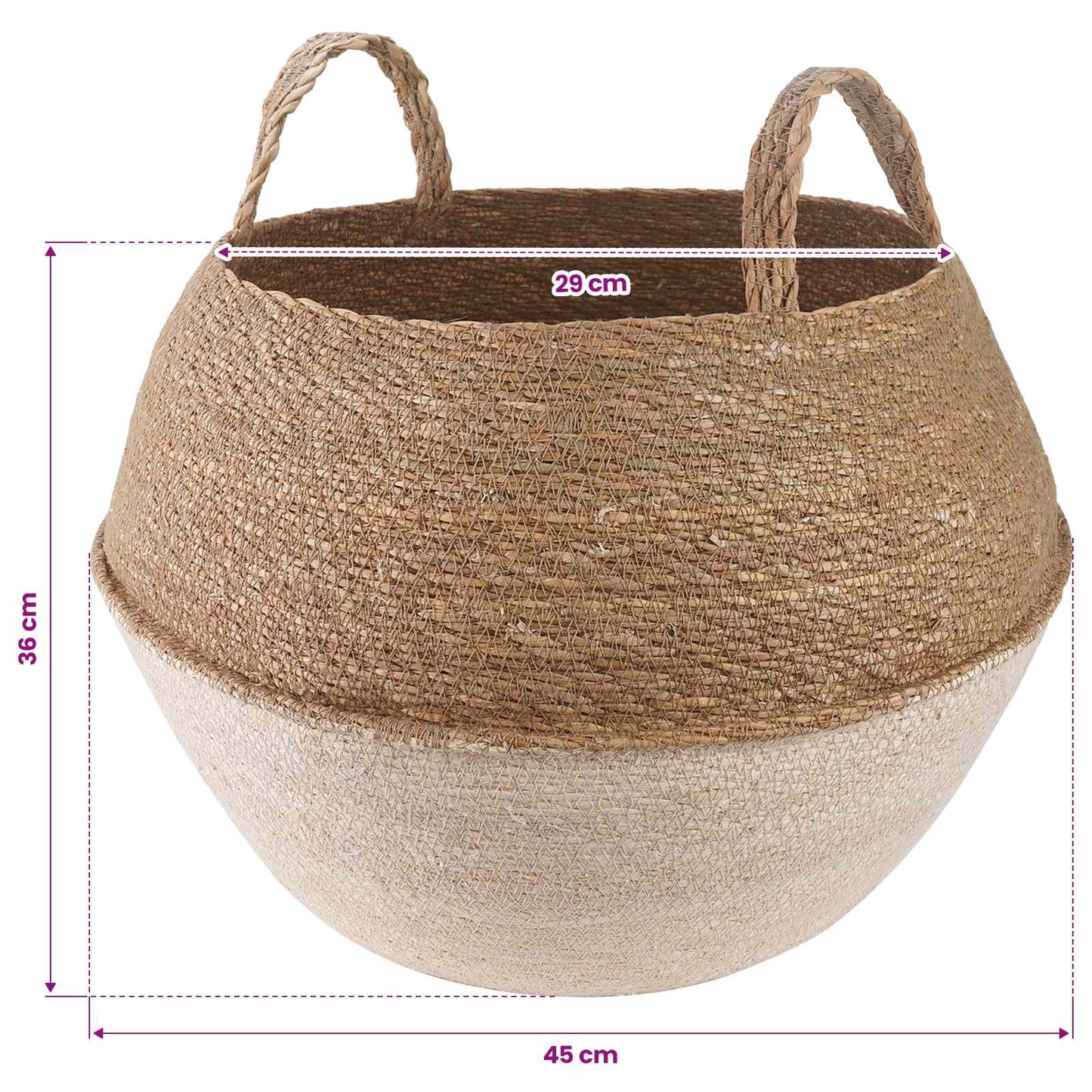 vidaXL Γλάστρα με Χερούλια 2 pcs Λευκό Ø 45 x 36 cm 100% Θαλασσόχορτο