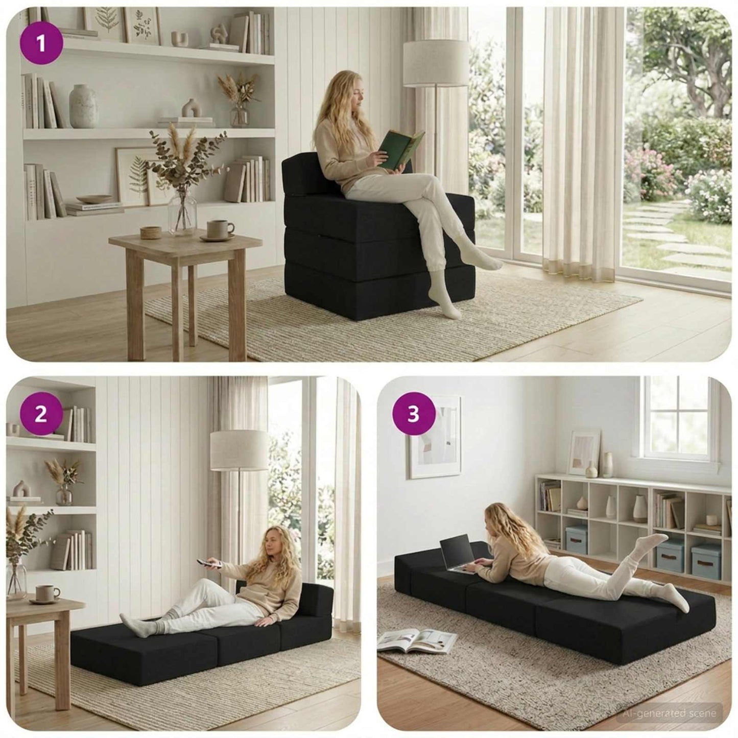 vidaXL Κρεβάτι Καναπέ Αναδιπλούμενο Μαύρο 200 x 70 x 15 εκ. Ύφασμα