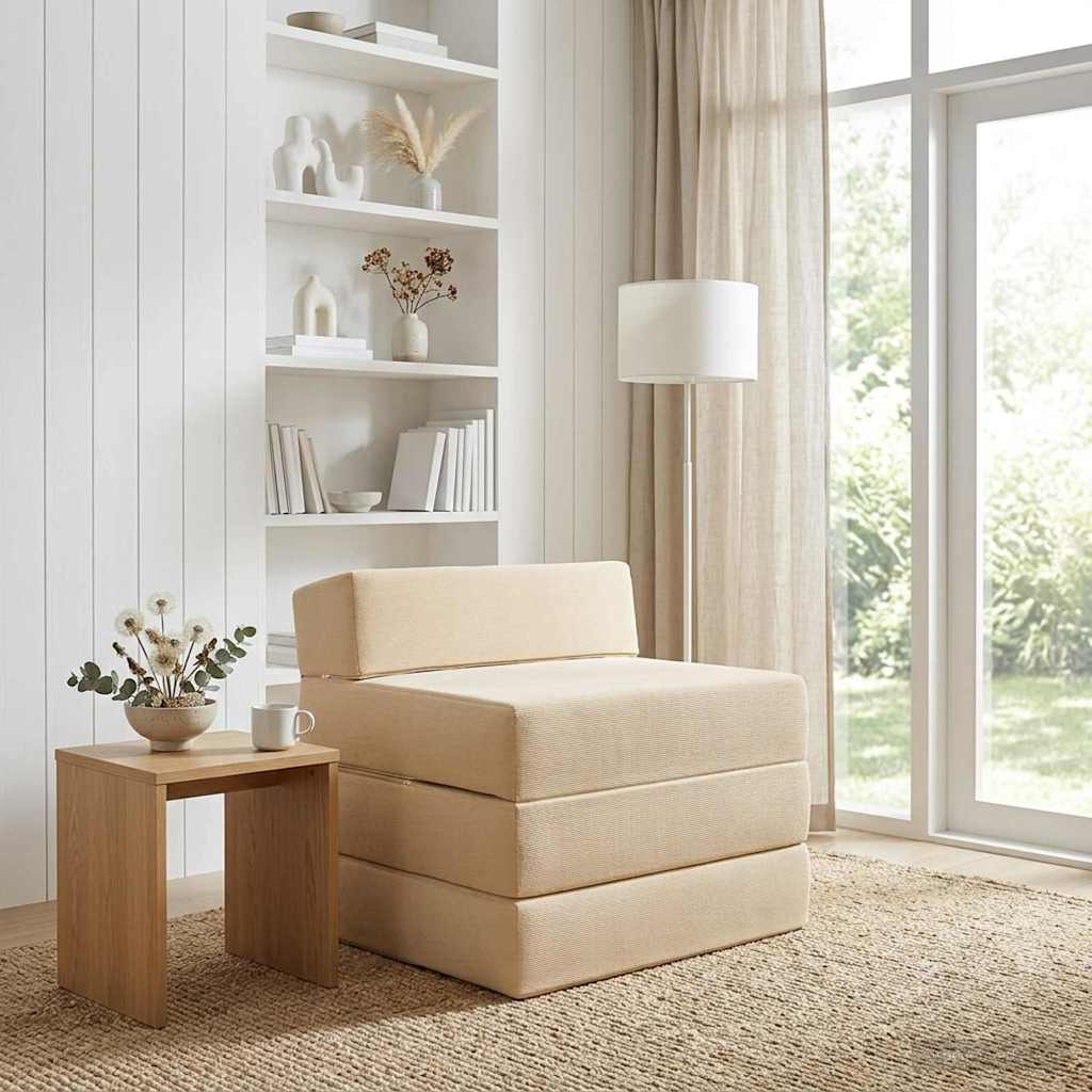 vidaXL Κρεβάτι Καναπέ Αναδιπλούμενο Κρεμ 200 x 70 x 15 εκ.