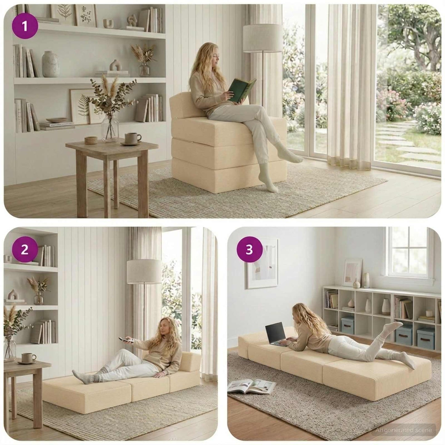 vidaXL Κρεβάτι Καναπέ Αναδιπλούμενο Κρεμ 200 x 70 x 15 εκ.