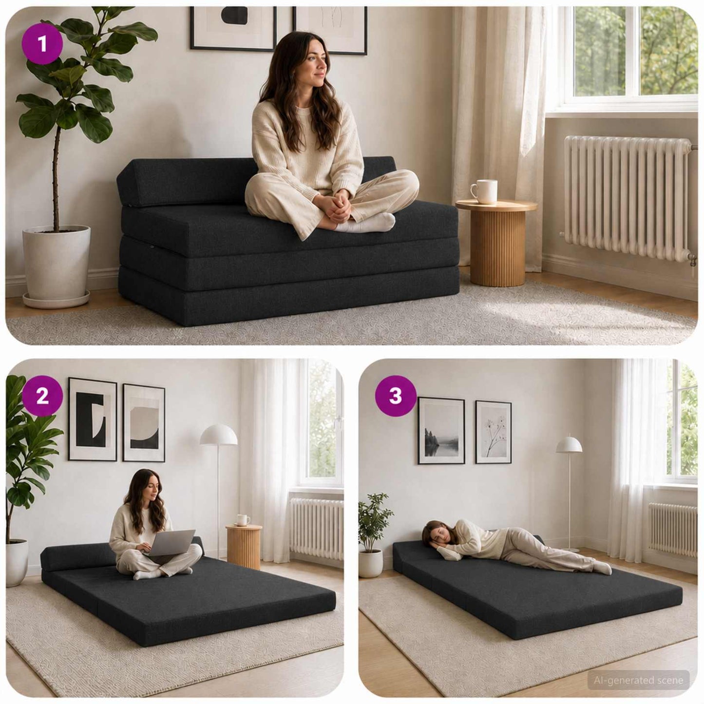 vidaXL Κρεβάτι Καναπέ Αναδιπλούμενο Μαύρο 120 x 60 x 49 εκ Ύφασμα