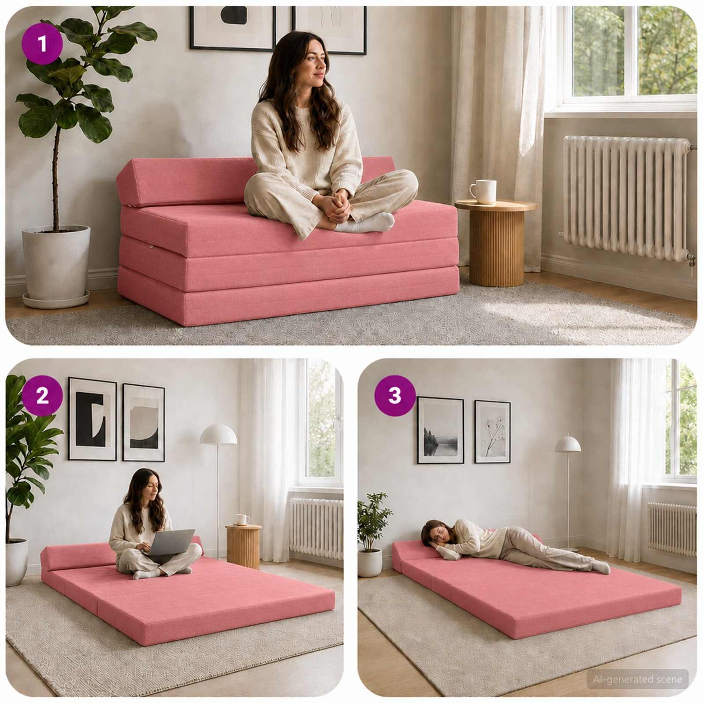 vidaXL Κρεβάτι Καναπέ Αναδιπλούμενο Ροζ 120 x 60 x 49 εκ Ύφασμα