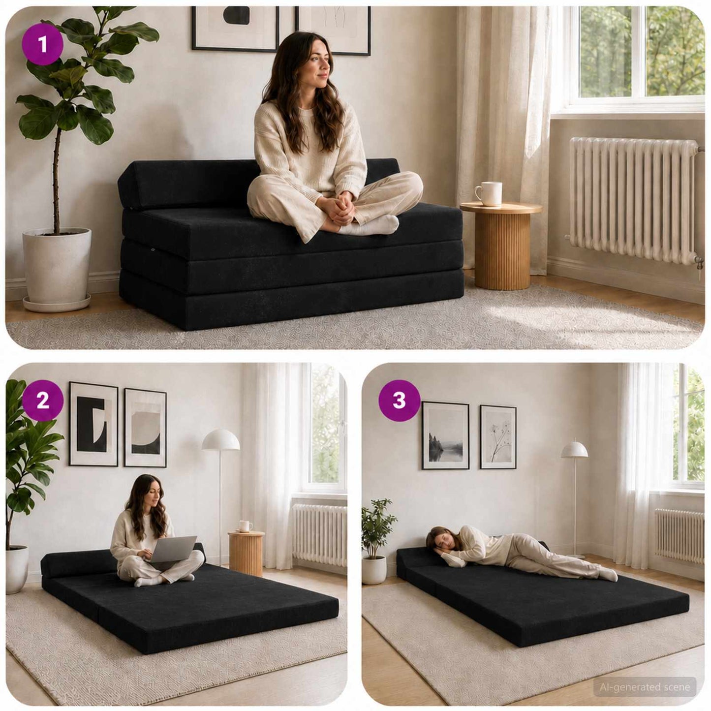 vidaXL Κρεβάτι Καναπέ Αναδιπλούμενο Μαύρο 120 x 60 x 49 εκ Ύφασμα