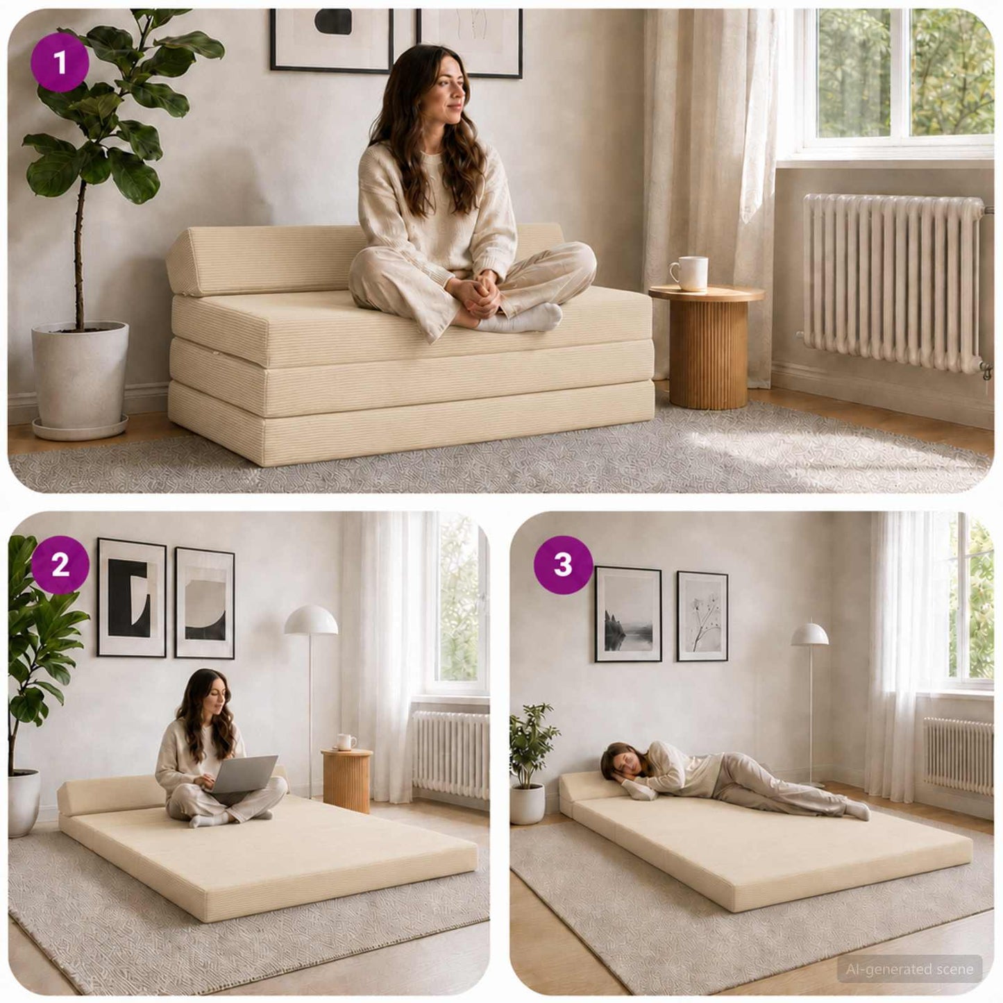 vidaXL Κρεβάτι Καναπέ Αναδιπλούμενο Κρεμ 120 x 60 x 49 εκ Ύφασμα