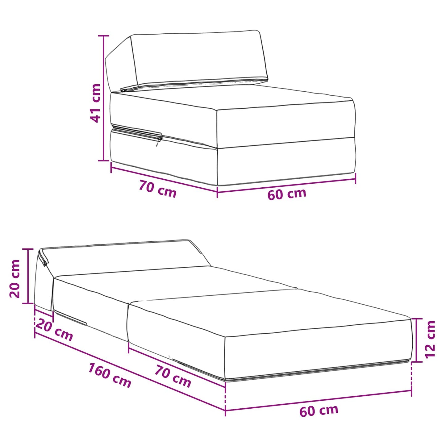 vidaXL Κρεβάτι Καναπέ Αναδιπλούμενο Taupe 60 x 70 x 41 εκ Ύφασμα