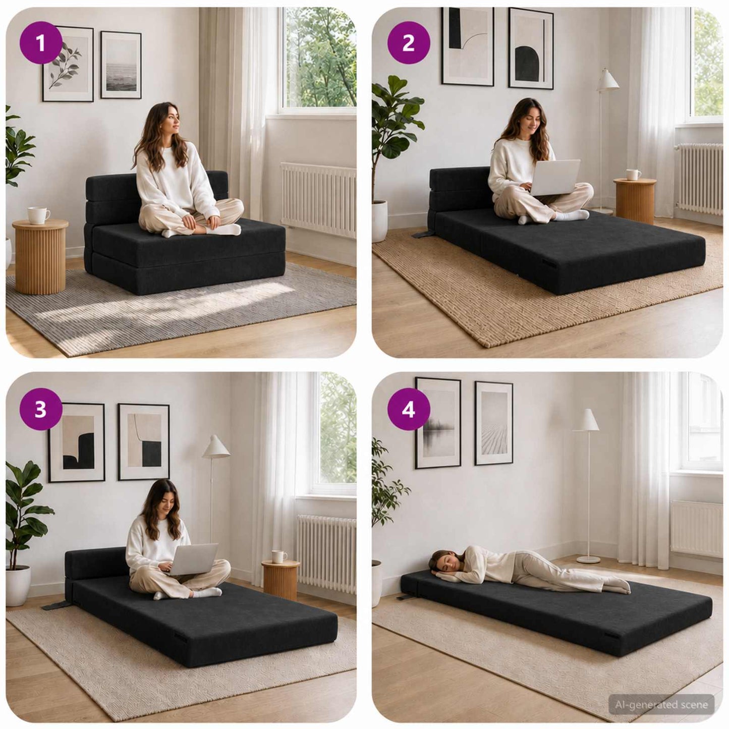 vidaXL Κρεβάτι Καναπέ Αναδιπλούμενο Μαύρο 70 x 72 x 60 εκ Ύφασμα