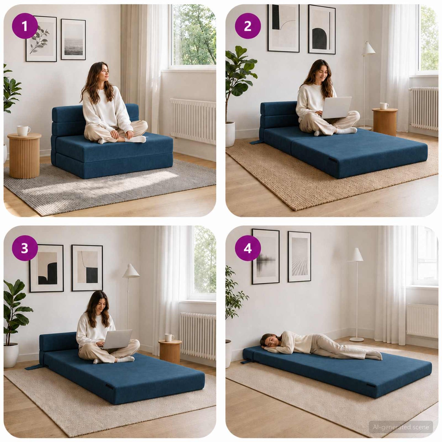 vidaXL Κρεβάτι Καναπέ Αναδιπλούμενο Μπλε 70 x 80 x 60 εκ. Ύφασμα