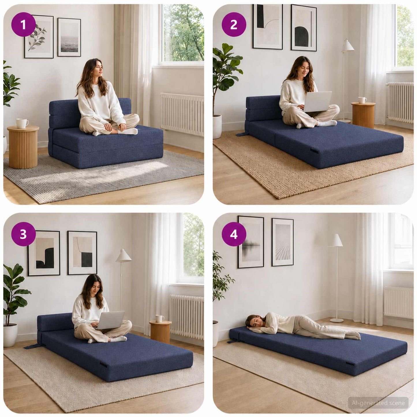 vidaXL Κρεβάτι Καναπέ Αναδιπλούμενο Μπλε 100 x 80 x 60 εκ. Ύφασμα