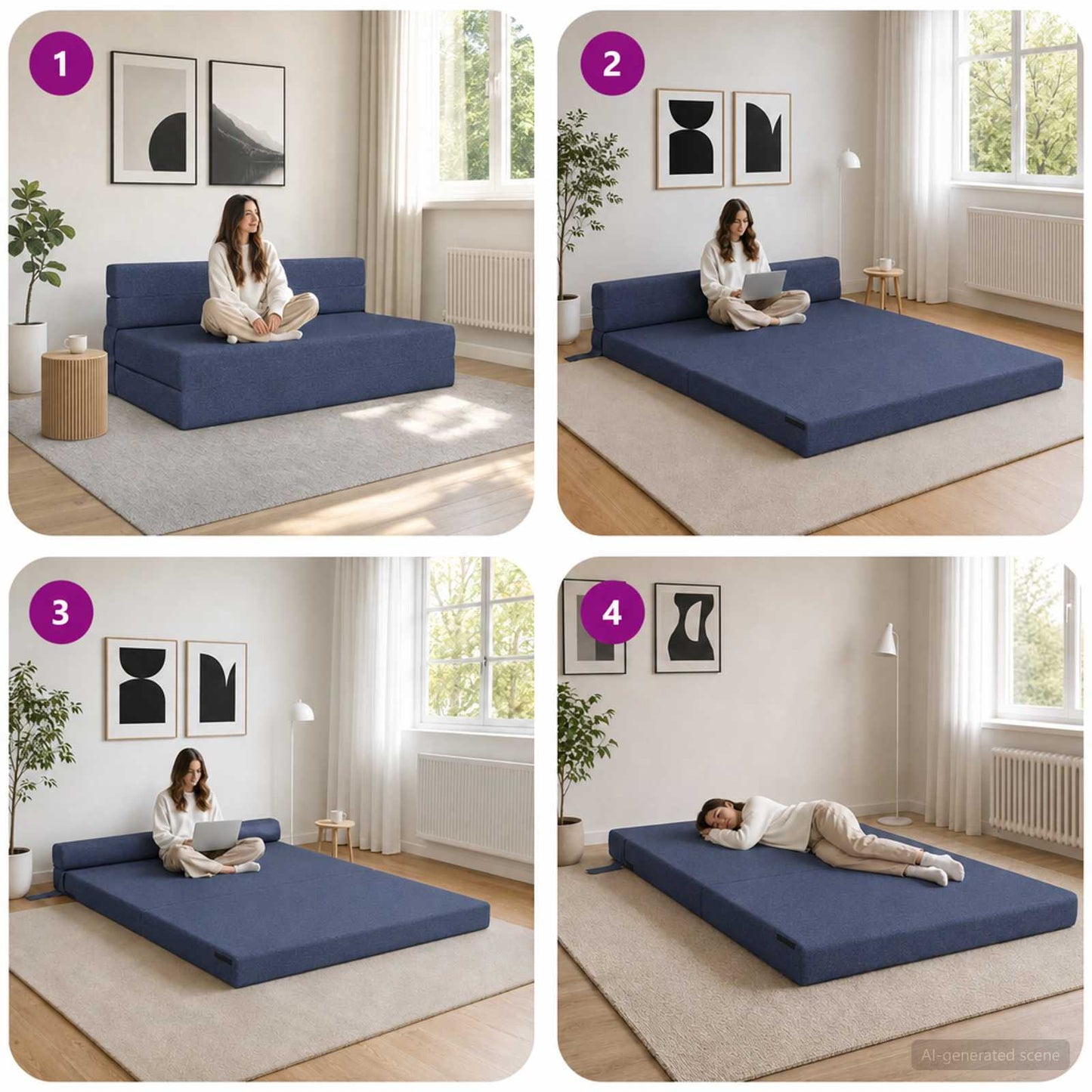 vidaXL Κρεβάτι Καναπέ Αναδιπλούμενο Μπλε 152 x 86,5 x 60 εκ. Ύφασμα