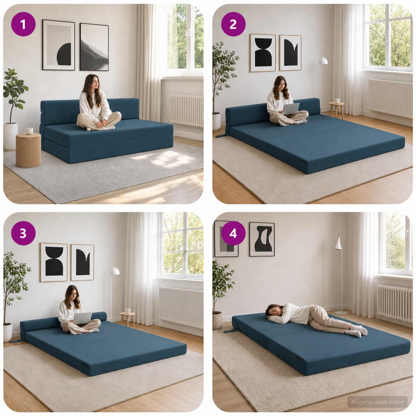 vidaXL Κρεβάτι Καναπέ Αναδιπλούμενο Μπλε 152 x 86,5 x 60 εκ. Ύφασμα
