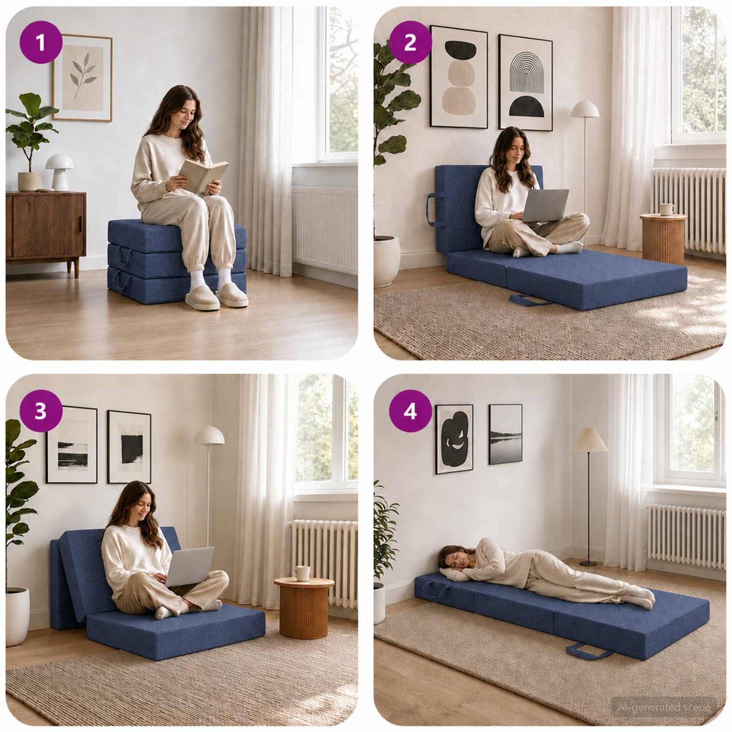 vidaXL Κρεβάτι Καναπέ Αναδιπλούμενο 190 x 75 x 15 cm Μπλε