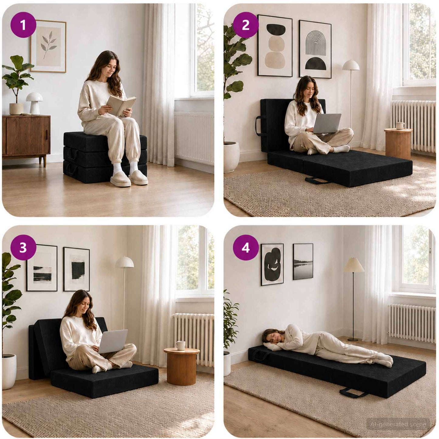 vidaXL Κρεβάτι Καναπέ Αναδιπλούμενο 190 x 75 x 15 cm Μαύρο