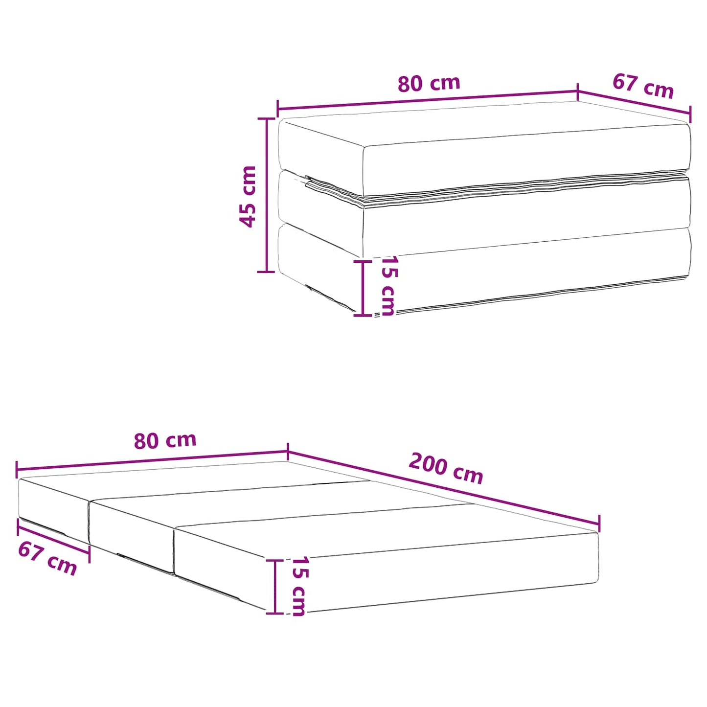 vidaXL Κρεβάτι Καναπέ Αναδιπλούμενο 200 x 80 x 15 cm Ανοιχτό γκρι