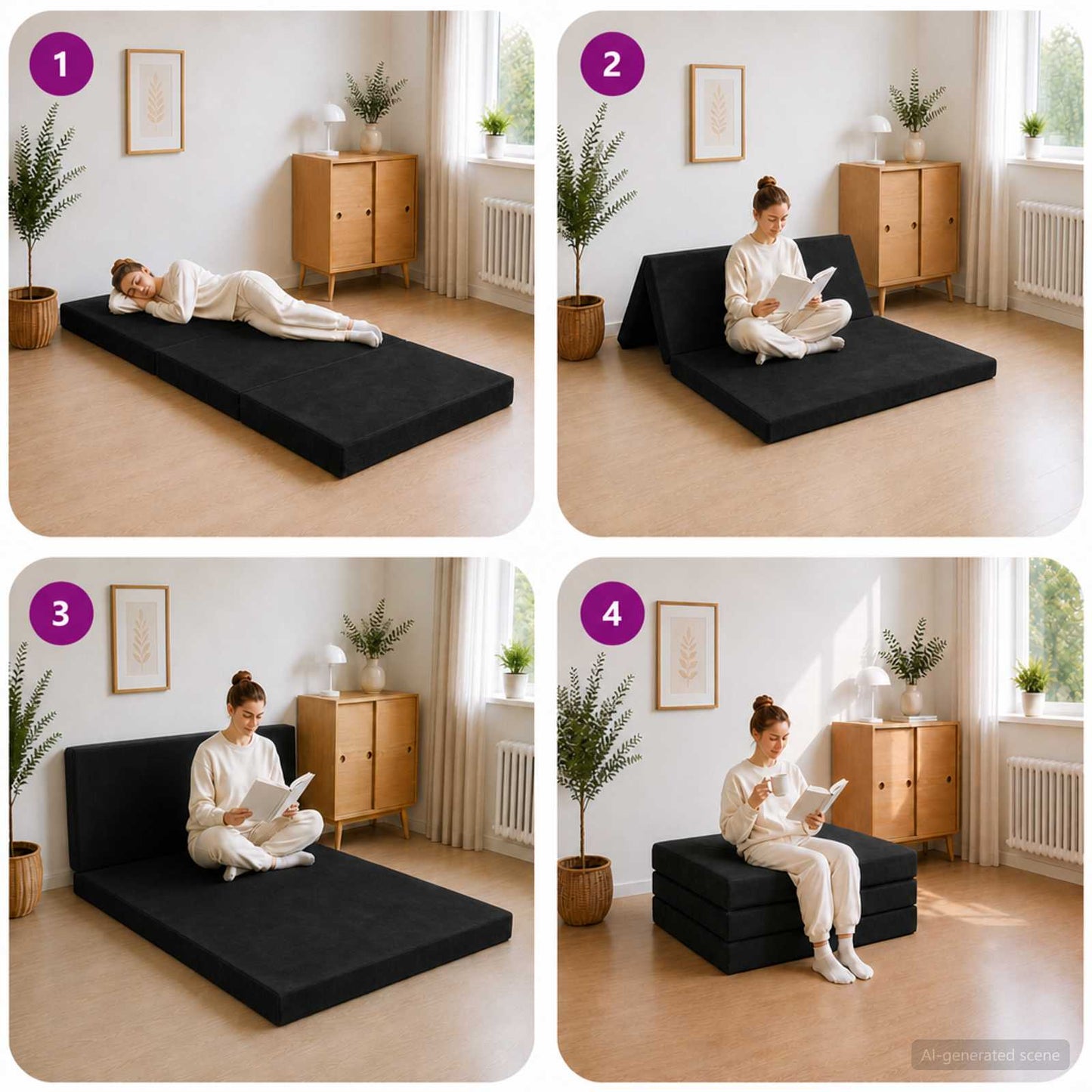 vidaXL Κρεβάτι Καναπέ Αναδιπλούμενο 200 x 100 x 15 cm Μαύρο