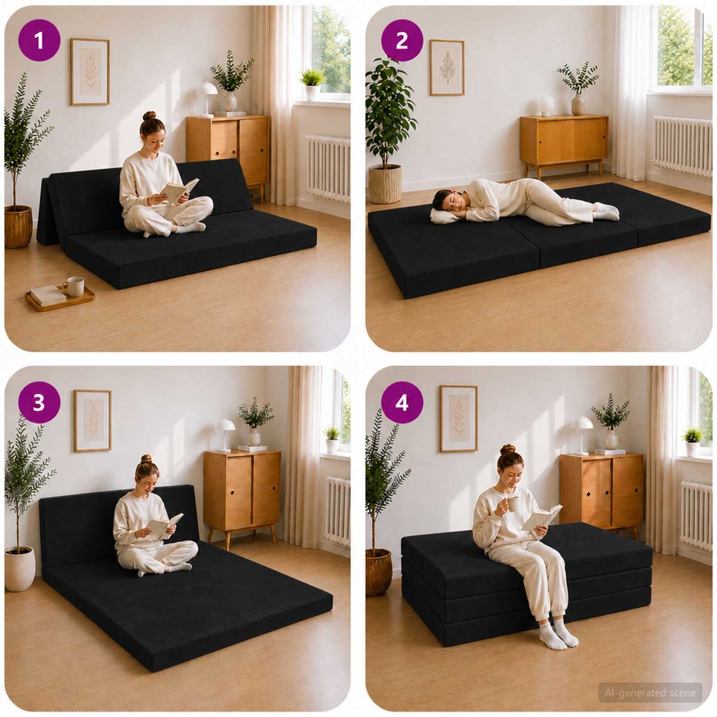 vidaXL Κρεβάτι Καναπέ Αναδιπλούμενο 200 x 140 x 15 cm Μαύρο