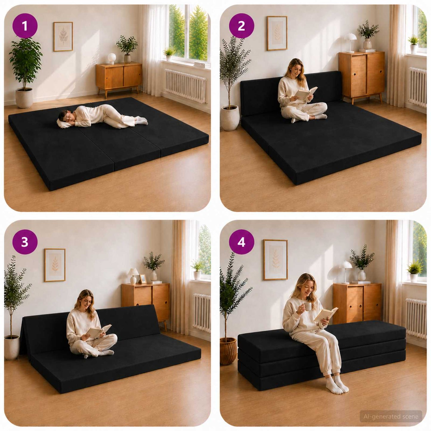vidaXL Κρεβάτι Καναπέ Αναδιπλούμενο 200 x 180 x 15 cm Μαύρο