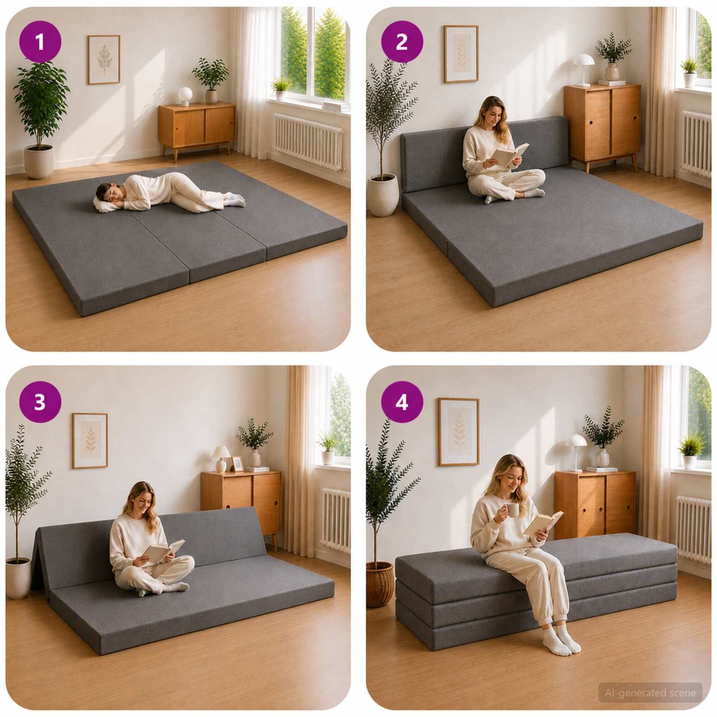 vidaXL Κρεβάτι Καναπέ Αναδιπλούμενο 200 x 200 x 15 cm Ανοιχτό γκρι
