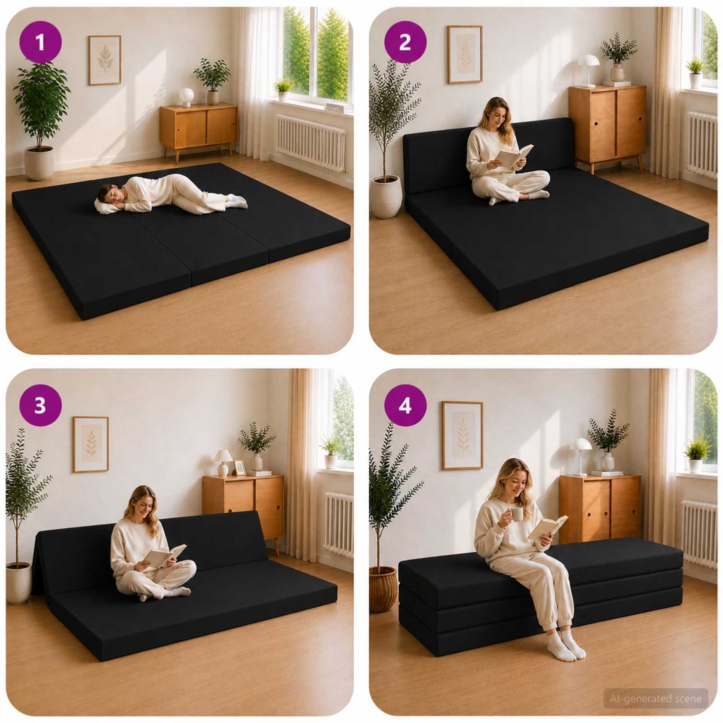 vidaXL Κρεβάτι Καναπέ Αναδιπλούμενο 200 x 200 x 15 cm Μαύρο