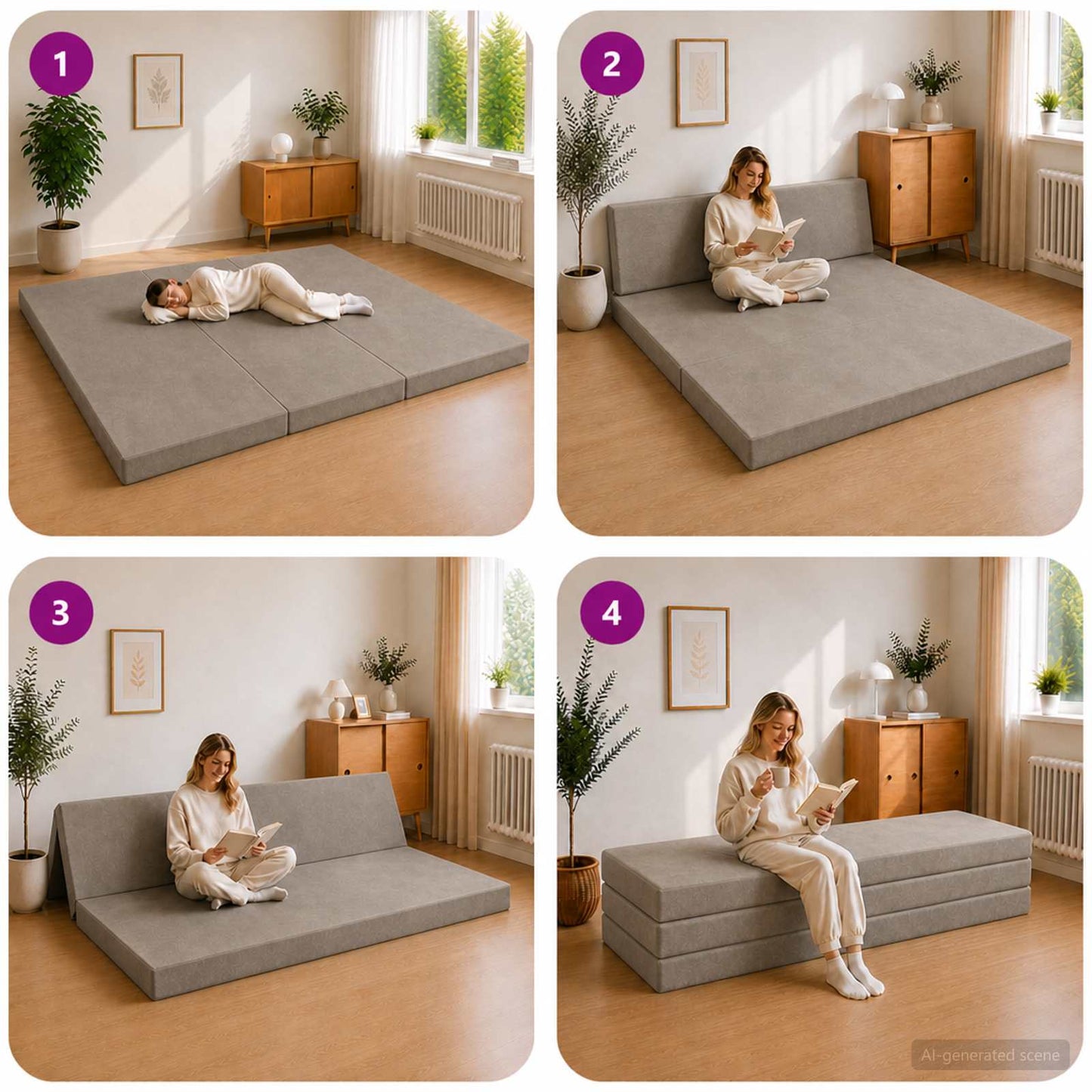 vidaXL Κρεβάτι Καναπέ Αναδιπλούμενο 200 x 200 x 15 cm Ανοιχτό γκρι