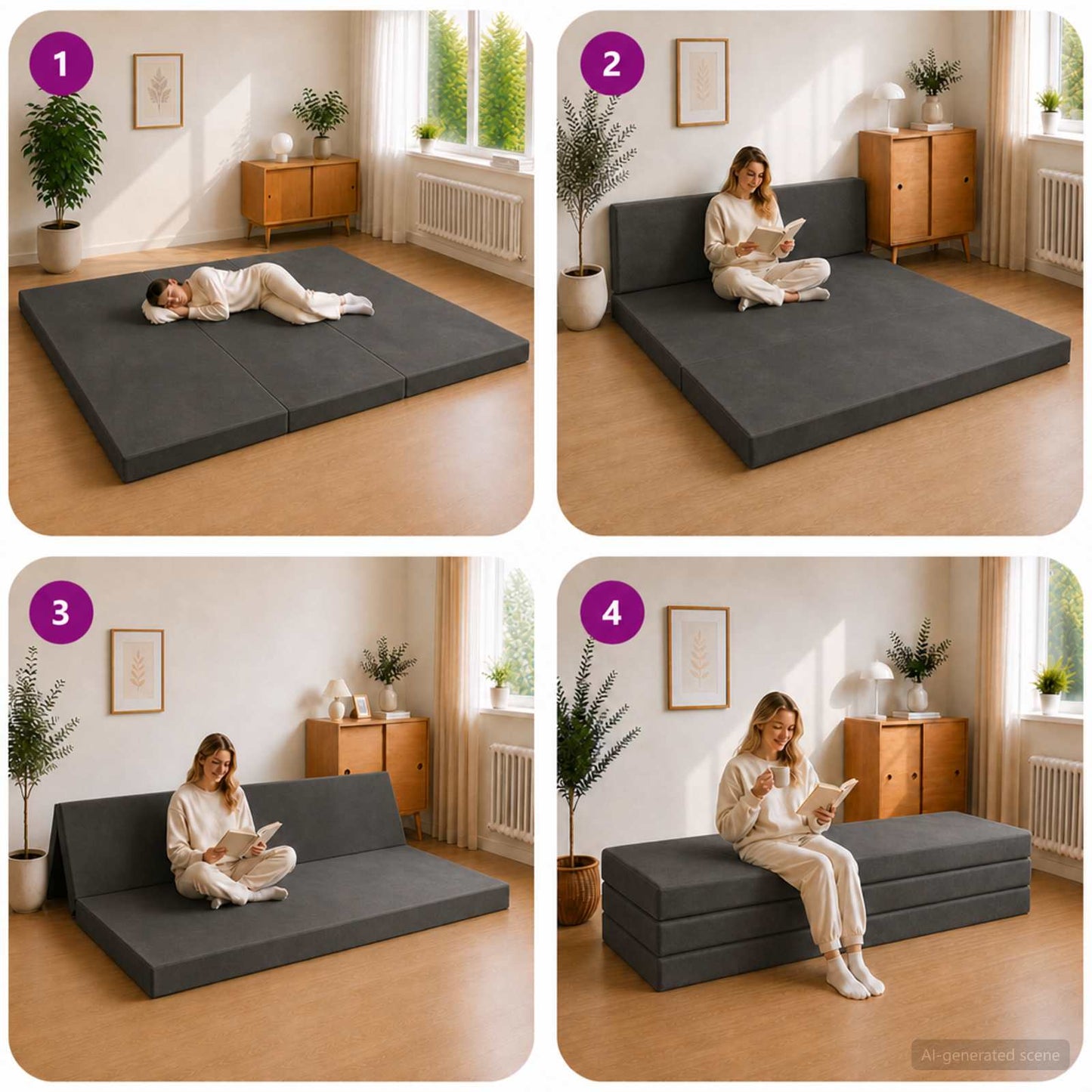 vidaXL Κρεβάτι Καναπέ Αναδιπλούμενο 200 x 200 x 15 cm Σκούρο Γκρι