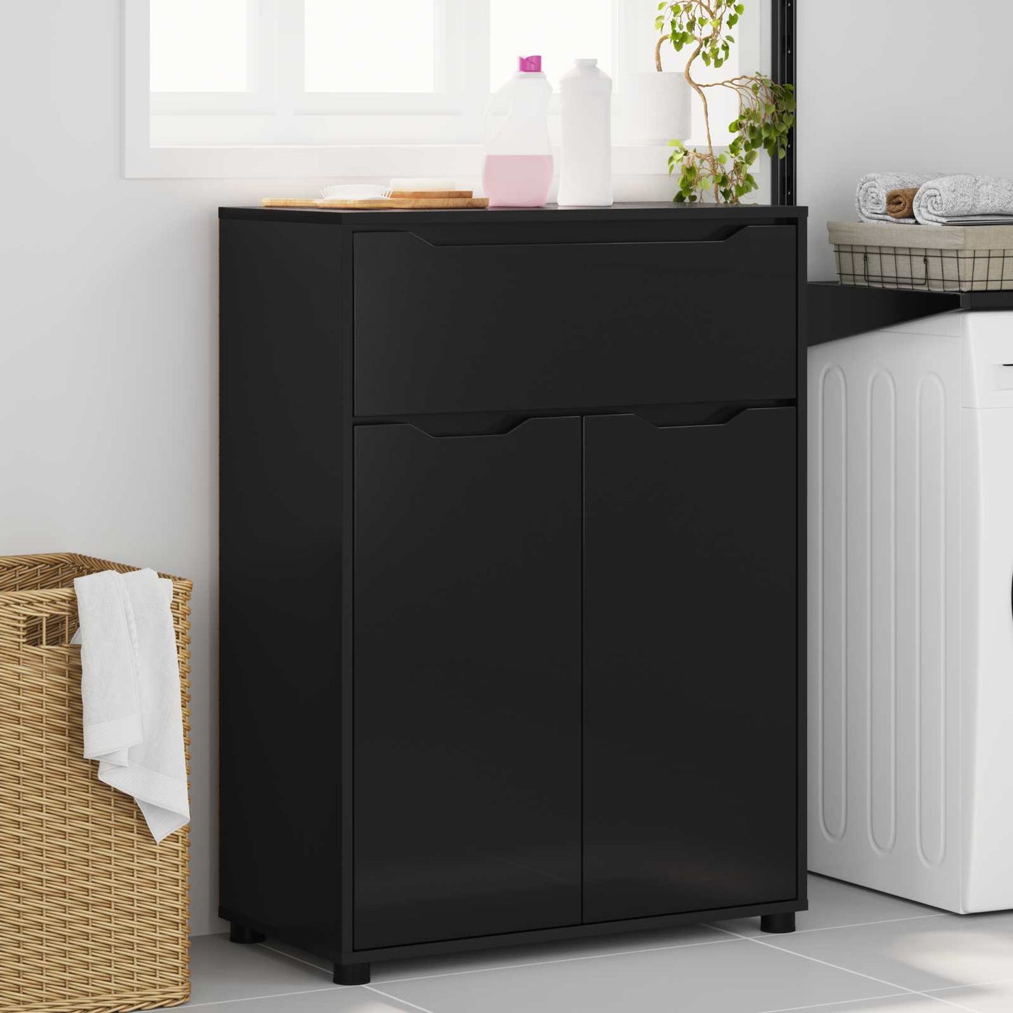 vidaXL Ντουλάπι Μπάνιου Μαύρο 72,5 x 36,5 x 100 εκ Επεξεργασμένο Ξύλο