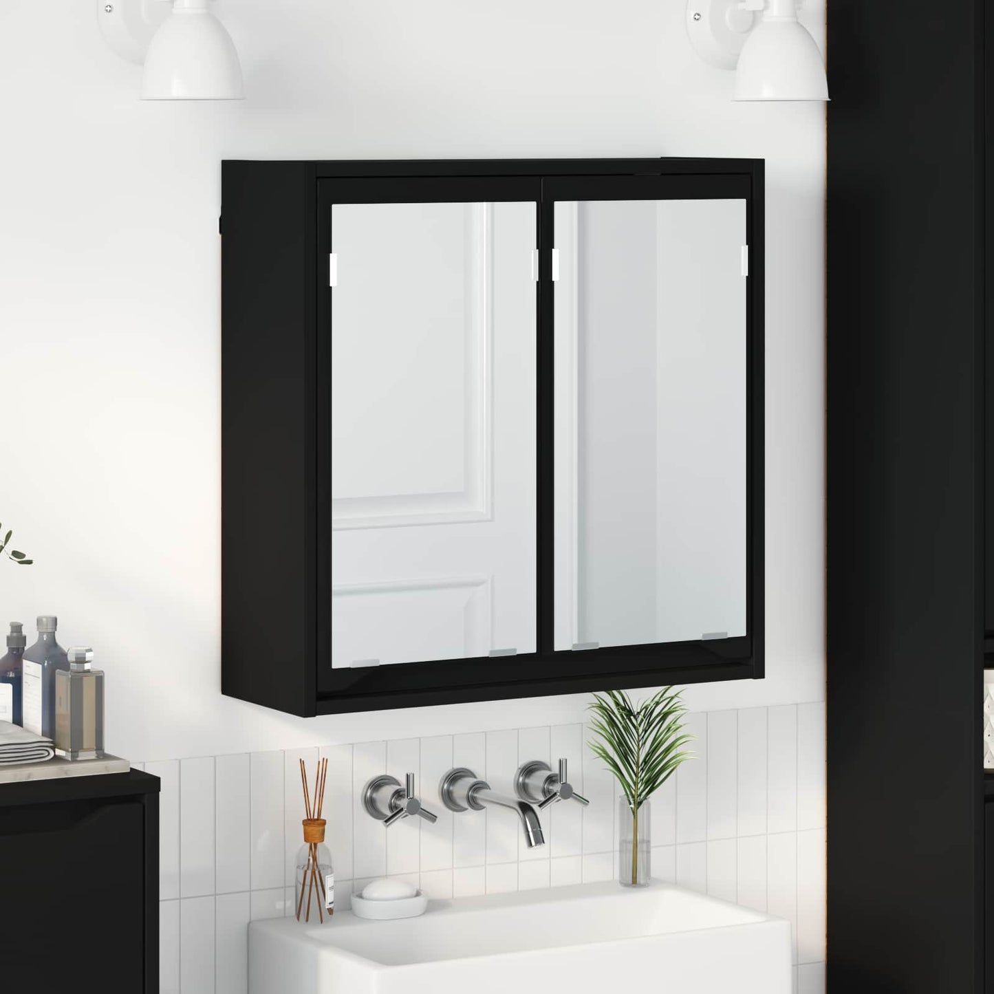 vidaXL Καθρέφτης Ντουλάπα Μπάνιου Μαύρο 60 x 20 x 60 cm