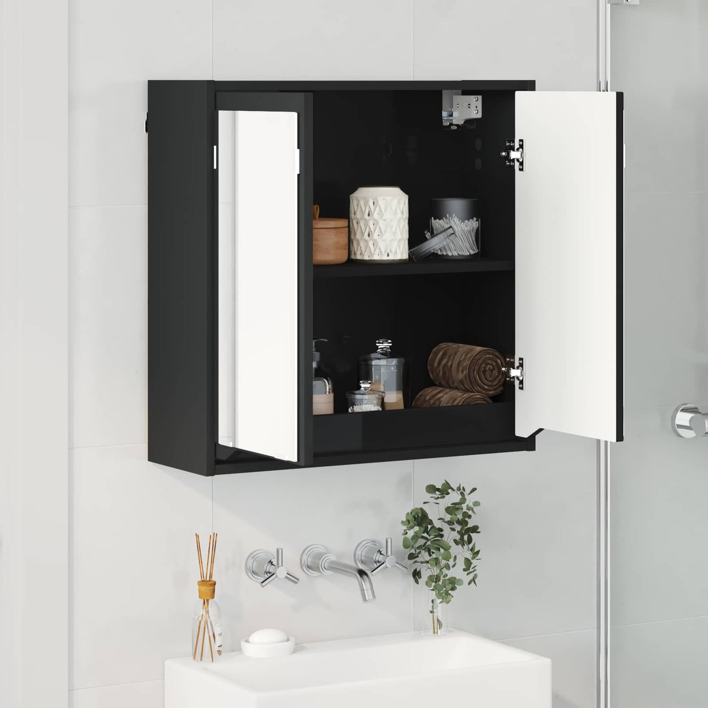 vidaXL Καθρέφτης Ντουλάπα Μπάνιου Μαύρο 60 x 20 x 60 cm