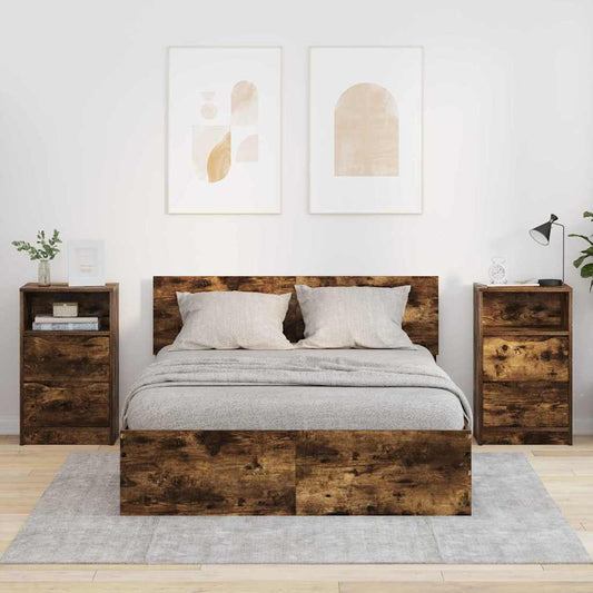 vidaXL Κομοδίνα με συρτάρι 2 pcs Καπνιστό Δρύς 40 x 30 x 467 εκ